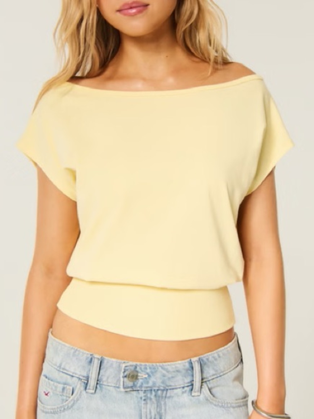 Hollister Butter Yellow Banded Off-the-Shoulder Top